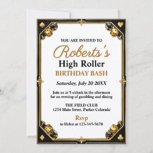 Casino Birthday Party black and gold Vegas Night Invitation
