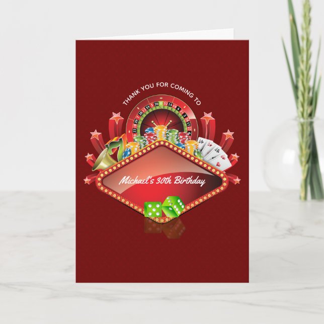 Casino Birthday Party Thank You Card (Front)