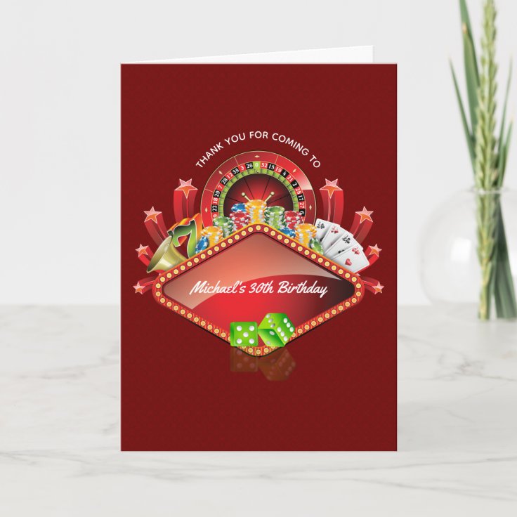 Casino Birthday Party Thank You Card Zazzle