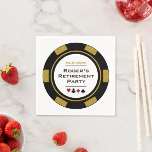Casino Black Gold Poker Chip Retirement Party Napkins