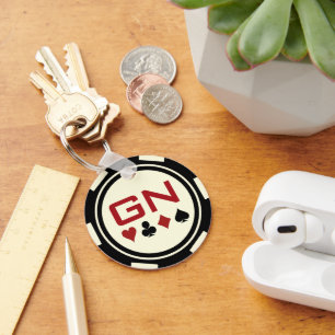 Casino Black Off White Poker Chip Monogram Keychain
