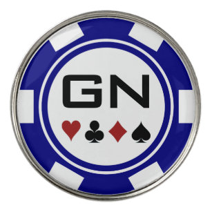 Casino Blue White Poker Chip Monogram Golf Ball Marker