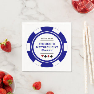 Casino Blue White Poker Chip Retirement Party Napkins