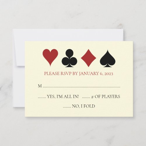 Casino Card Suits Black Off White Wedding RSVP
