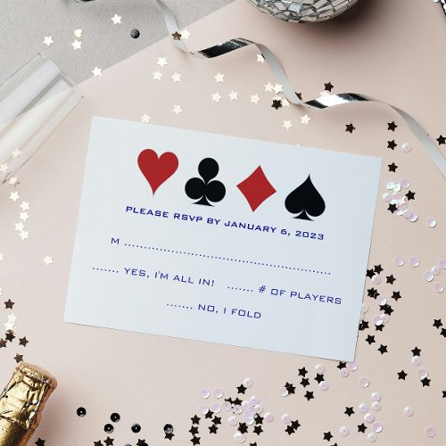 Casino Card Suits Navy Blue White Wedding RSVP