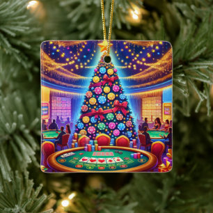 Casino Card Table And Poker Chip Christmas Tree Ceramic Ornament