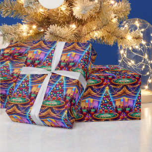 Casino Card Table And Poker Chip Christmas Tree Wrapping Paper