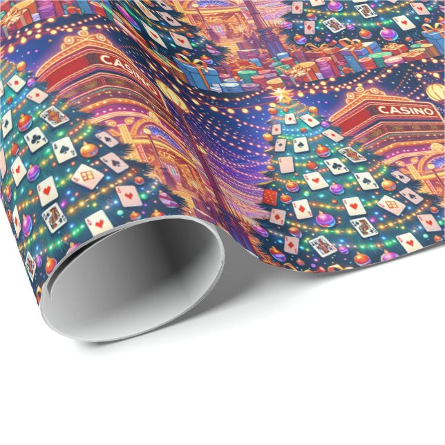 Casino Card Table Chips Christmas Tree With Cards Wrapping Paper (Roll Corner)