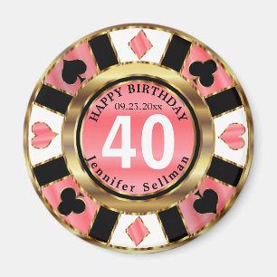 Casino Chip Las Vegas Birthday - Coral Magnet