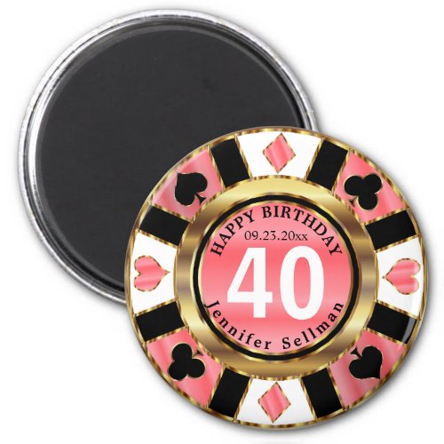 Casino Chip Las Vegas Birthday _ Coral Magnet