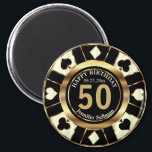 Casino Chip Las Vegas Birthday - Cream and Gold Magnet<br><div class="desc">📌PLEASE READ!! 🥇AN ORIGINAL COPYRIGHT ART DESIGN by Donna Siegrist ONLY AVAILABLE ON ZAZZLE! Las Vegas Poker Chip Styled Birthday Magnet in a cream and faux gold design ready for you to personalize. This design works well for any birthday such as a 21st birthday, 30th, 40th, 50th, 60th, 70th birthday...</div>