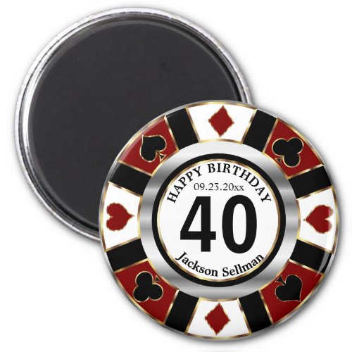 Casino Chip Las Vegas Birthday _ Dark Red Magnet