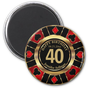 Casino Chip Las Vegas Birthday - Gold and Red Magnet