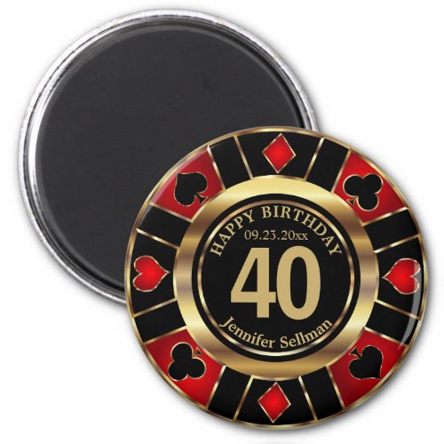 Casino Chip Las Vegas Birthday _ Gold and Red Magnet