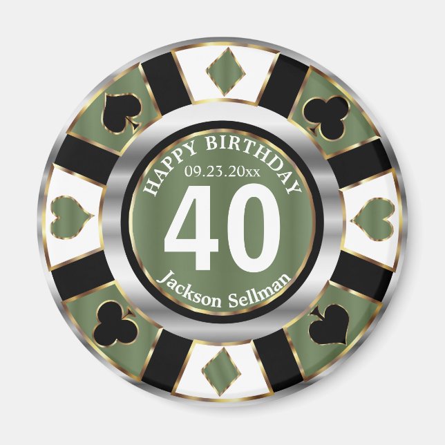 Casino Chip Las Vegas Birthday - Green Magnet (Front)