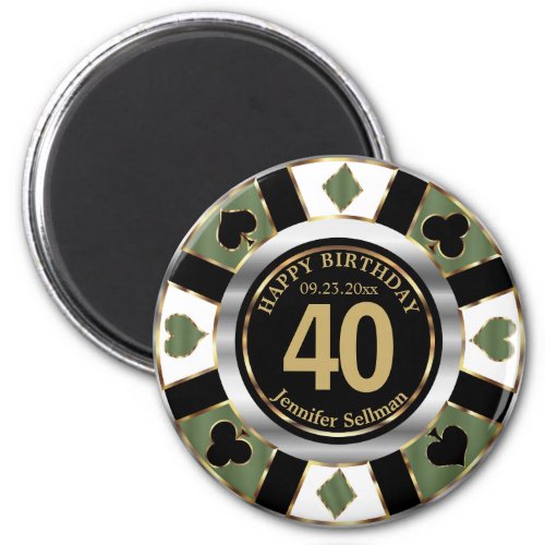 Casino Chip Las Vegas Birthday _ Green Magnet