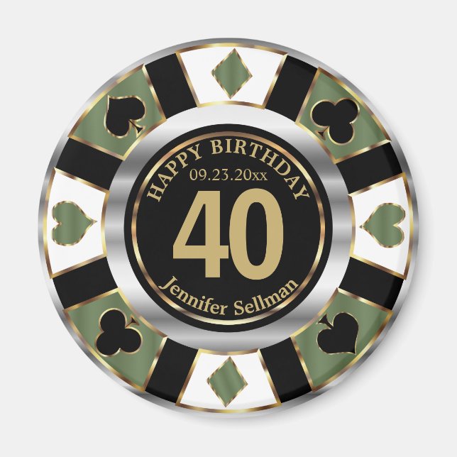 Casino Chip Las Vegas Birthday - Green Magnet (Front)