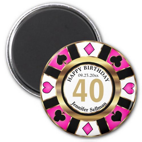 Casino Chip Las Vegas Birthday _ Pretty Pink Magnet