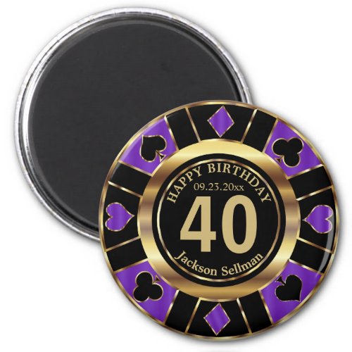 Casino Chip Las Vegas Birthday _ Purple and Gold Magnet