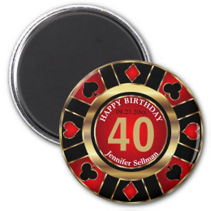 Casino Chip Las Vegas Birthday - Red and Gold Magnet