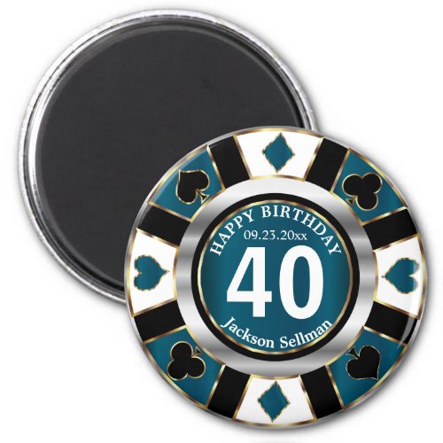Casino Chip Las Vegas Birthday _ Teal Blue Magnet