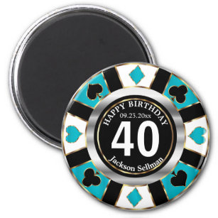 Casino Chip Las Vegas Birthday - Turquoise Blue Magnet