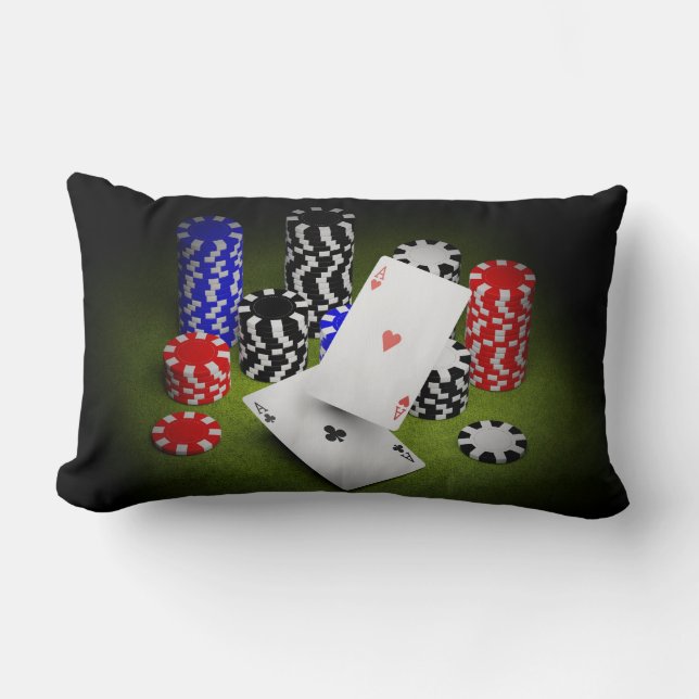 Casino chips and  playing cards lumbar pillow (Front)