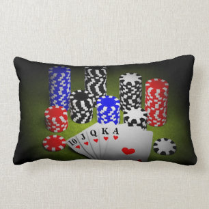 Casino chips and  playing cards lumbar pillow
