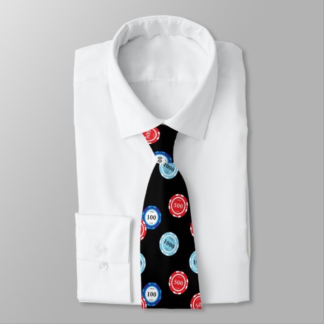 Casino Chips Poker Player Neck Tie (Tied)
