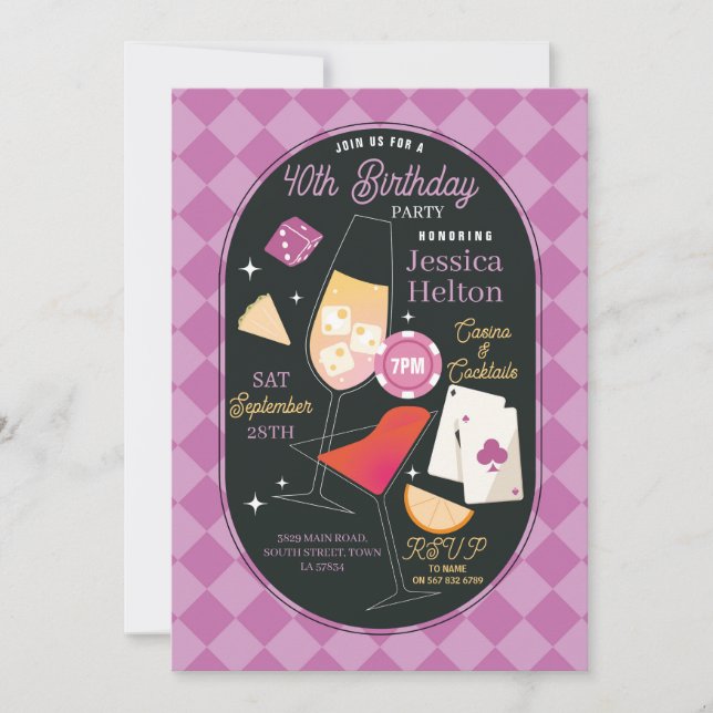 Casino Cocktails Las Vegas Birthday Cards Pink (Front)