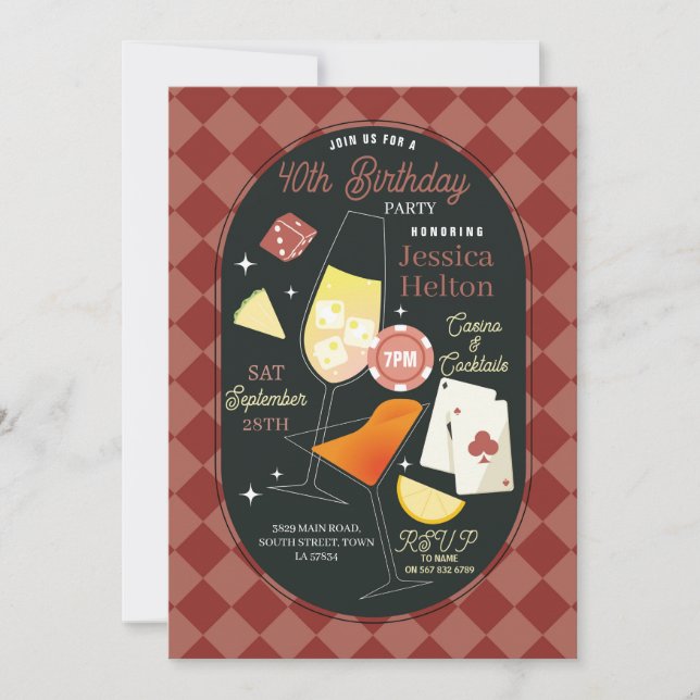 Casino Cocktails Las Vegas Birthday Dice Cards (Front)