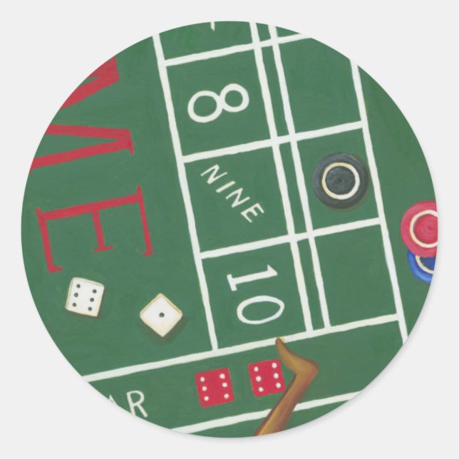 Casino Craps Table with Chips and Dice Classic Round Sticker (Front)