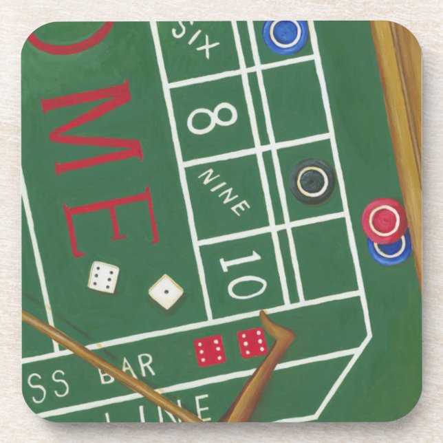 Casino Craps Table with Chips and Dice Drink Coaster (Front)