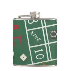 Casino Craps Table with Chips and Dice Flask