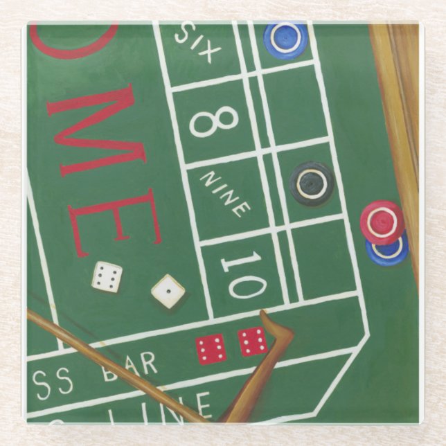 Casino Craps Table with Chips and Dice Glass Coaster (Front)