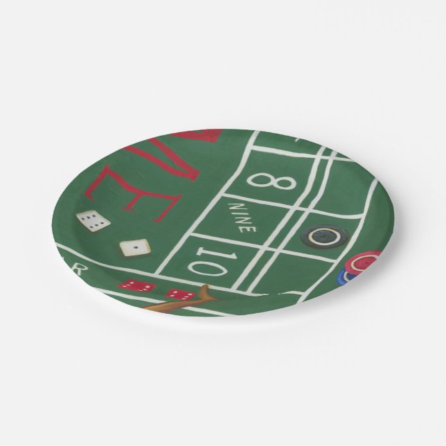 Casino Craps Table with Chips and Dice Paper Plates (Angled)