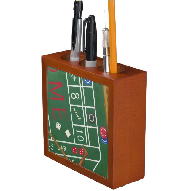 Casino Craps Table with Chips and Dice Pencil Holder (In Situ)
