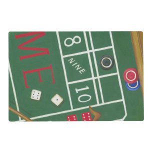 Casino Craps Table with Chips and Dice Placemat