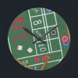 Casino Craps Table with Chips and Dice Round Clock<br><div class="desc">Make sure Lady Luck is on your side with this painting of a craps table by Chariklia Zarris. The dice have been thrown and are being collected,  along with any losing bets. Put this action filled print on your wall today!</div>