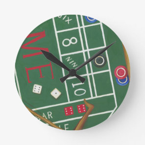 Casino Craps Table with Chips and Dice Round Clock