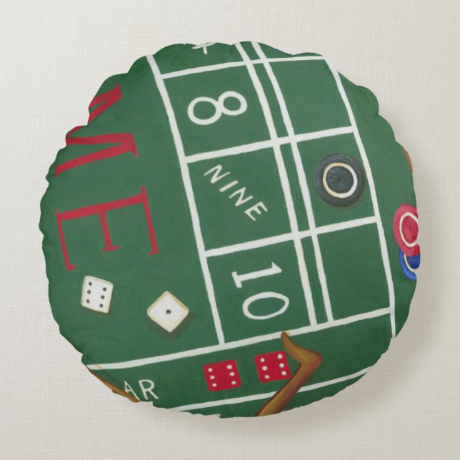 Casino Craps Table with Chips and Dice Round Pillow (Front)