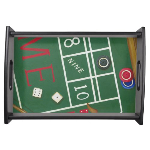Casino Craps Table with Chips and Dice Serving Tray