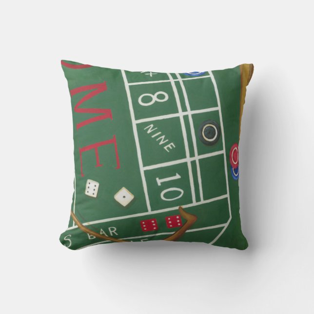 Casino Craps Table with Chips and Dice Throw Pillow (Front)