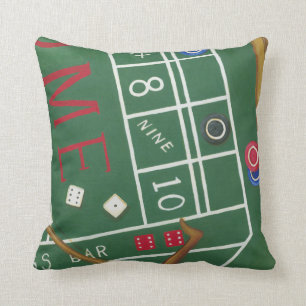 Casino Craps Table with Chips and Dice Throw Pillow