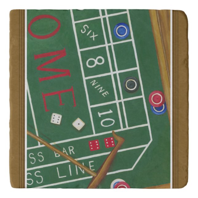 Casino Craps Table with Chips and Dice Trivet (Front)