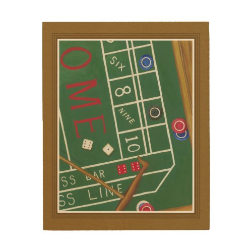 Casino Craps Table with Chips and Dice Wood Wall Decor
