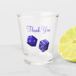 Casino Dice Wedding Favor Shot Glass<br><div class="desc">Casino Las Vegas themed wedding party favor shot glass,  with graphics of a blue set of dice.  Personalize the text to read what you want.</div>