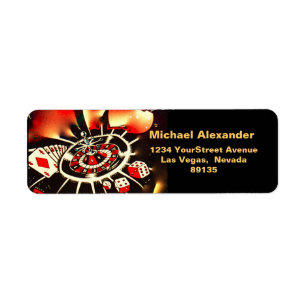Casino Gambler Black, Gold, Red Icons Label