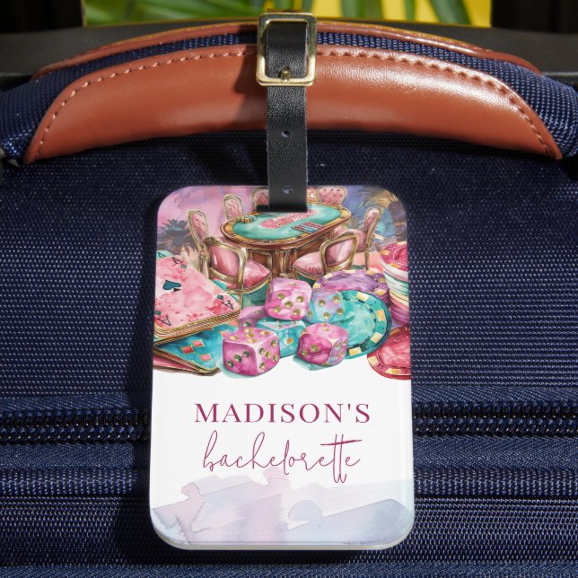 Casino Gambling Bachelorette Luxury Pink  Luggage Tag (Front Insitu 2)