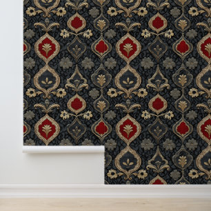 Casino Gambling Games Red & Black Damask Royal Wallpaper